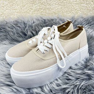 H&M 100% Cotton Canvas Platform Beige Sneakers Shoes Trainers Women's 8 NEW
